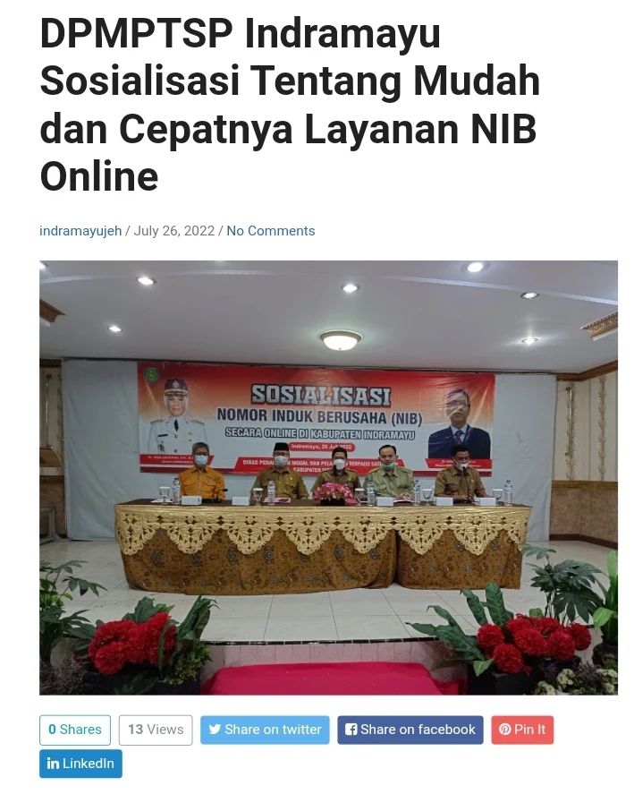 Dinas Penanaman Modal dan Pelayanan Terpadu Satu Pintu (DPMPTSP) Kabupaten Indramayu melakukan sosialisasi tentang nomor induk berusaha (NIB) online