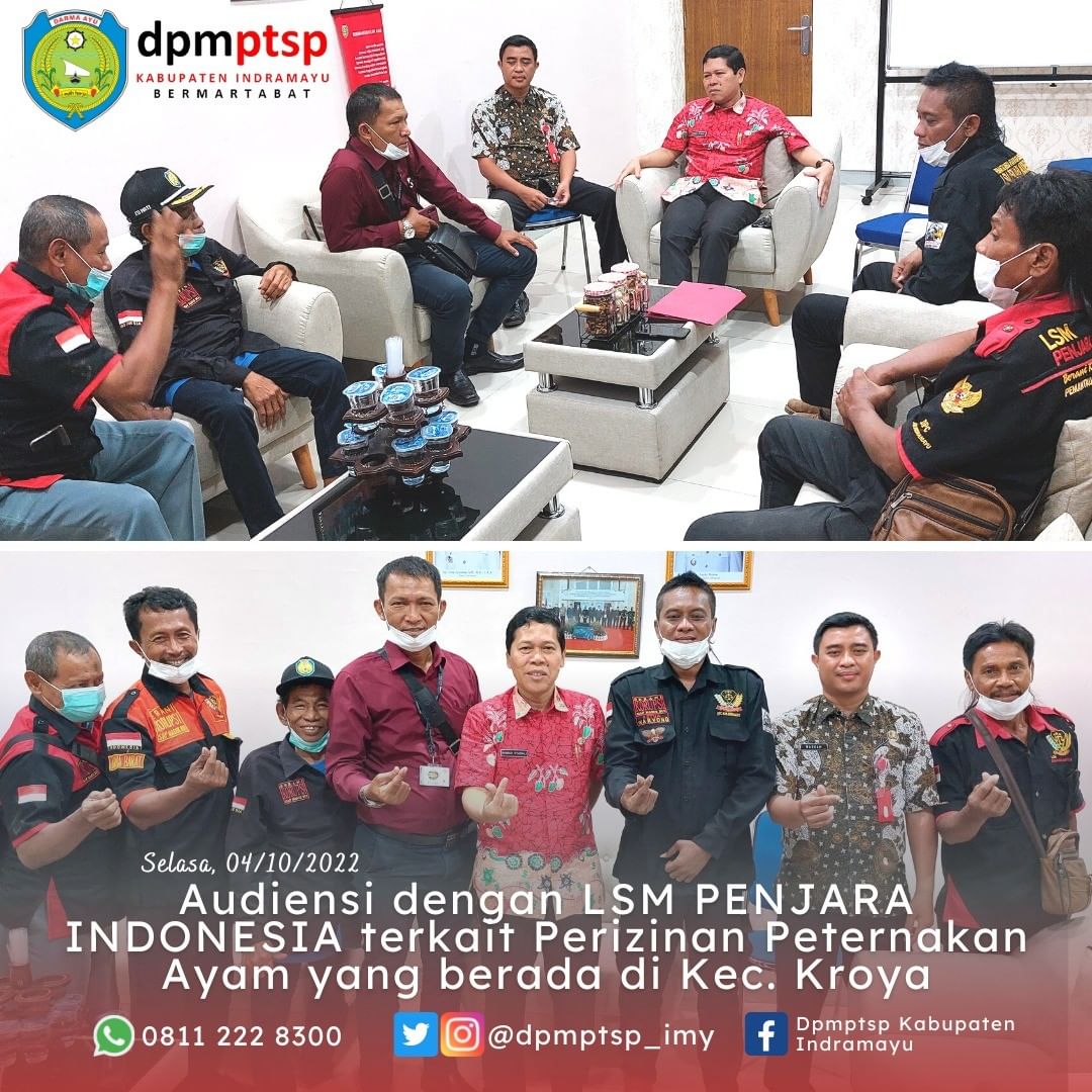 udiensi DPMPTSP dengan LSM Penjara Indonesia terkait Perizinan Peternakan Ayam yang berada di Kecamatan Kroya.