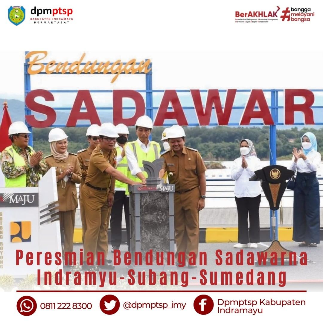 Telah diresmikan Bendungan Sadawarna oleh Presiden RI Joko Widodo. Bendungan Sadawarna yang terletak di 3 Kabupaten yaitu Indramayu, Subang, dan Sumedang dapat mengairi area persawahan seluas 4.280 hektare di Indramayu dan Subang.
